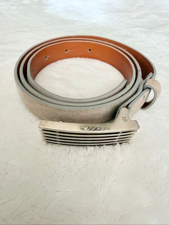 Ralph Lauren RL67 Gray Suede Leather Belt Silver Buckle Made in Italy Size 36 main image 5